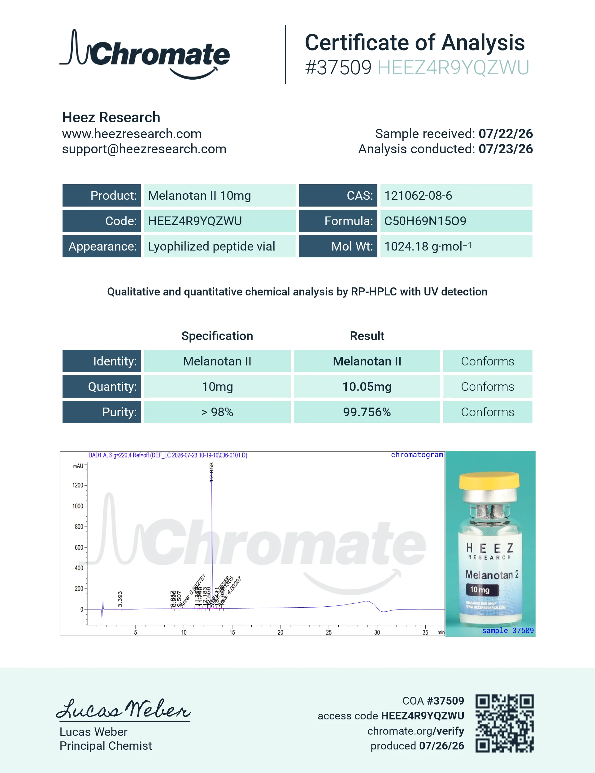 Example certificate of analysis